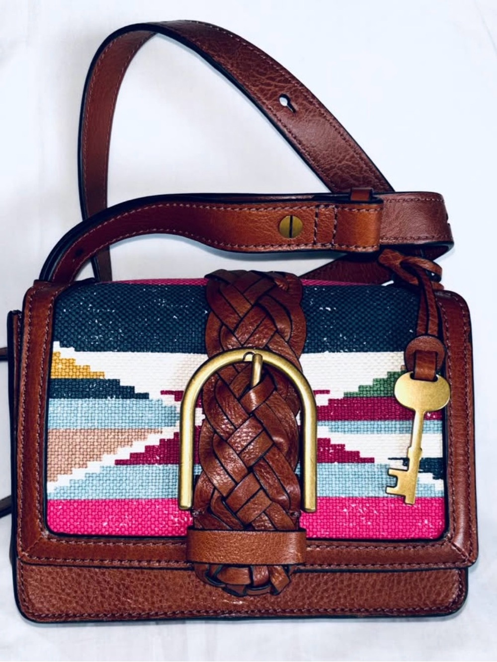 Fossil Wiley Purse Crossbody Bag Handbag Brass Key Southwest Design New Unused
